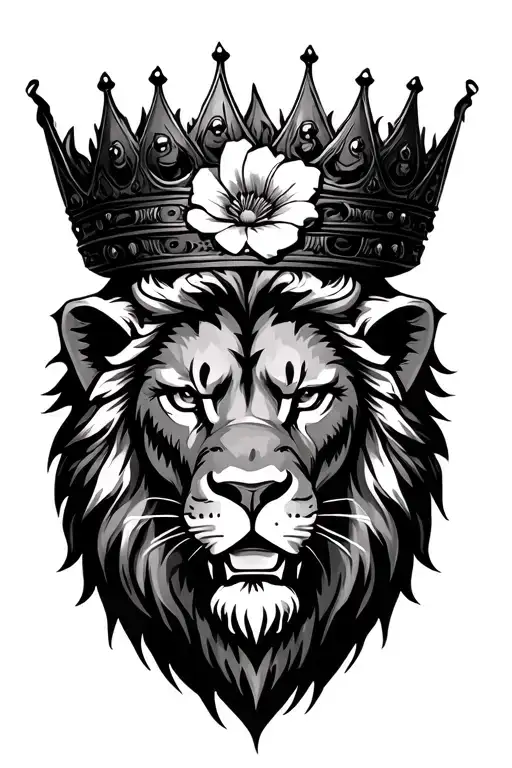 Crowned Lion Head With Flower
