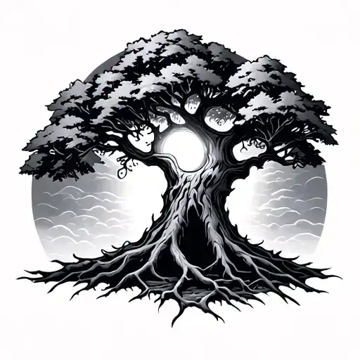 Tree With Hollow Spot With Sun Coming Through