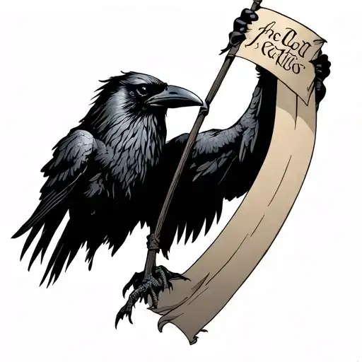Goth Raven Holding Banner Perched