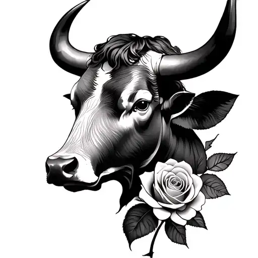 Bull Head Half Of The Face Is Roses