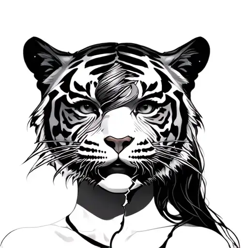Tiger And Woman With A Broken Mask