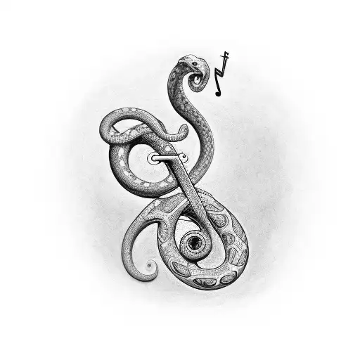 A Whimsical Musical Note Intertwined With A Snake Slithering Through A Garden