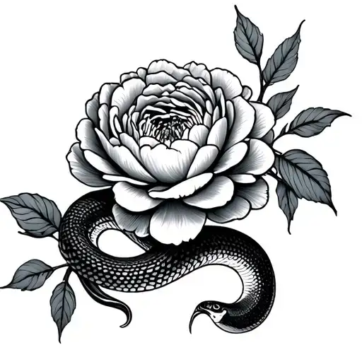 Peonies And Snake