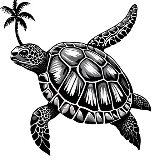 Tribal Sea Turtle Palm Tree Waves
