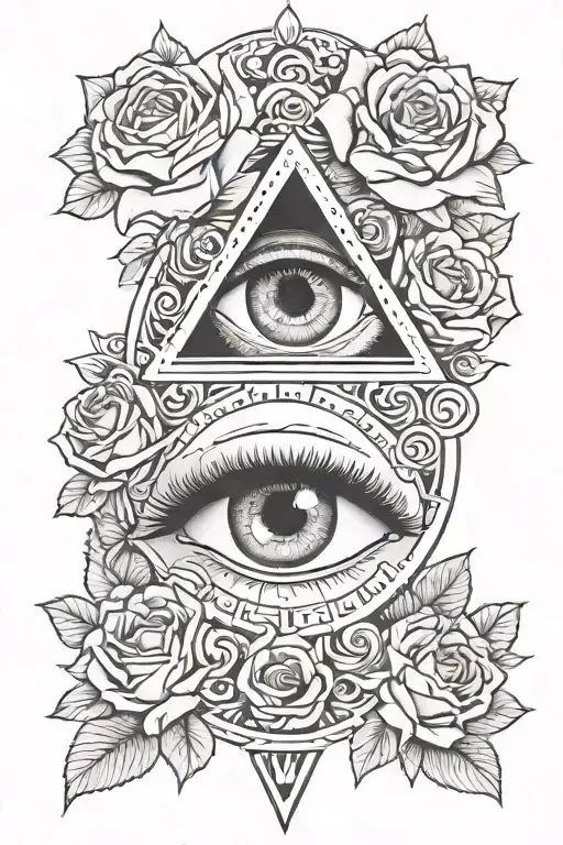 Illuminati Eye With Bird And Roses Blooming