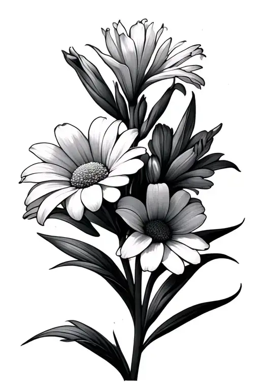 Birth Flower Gladiolus And Daisy With Stem