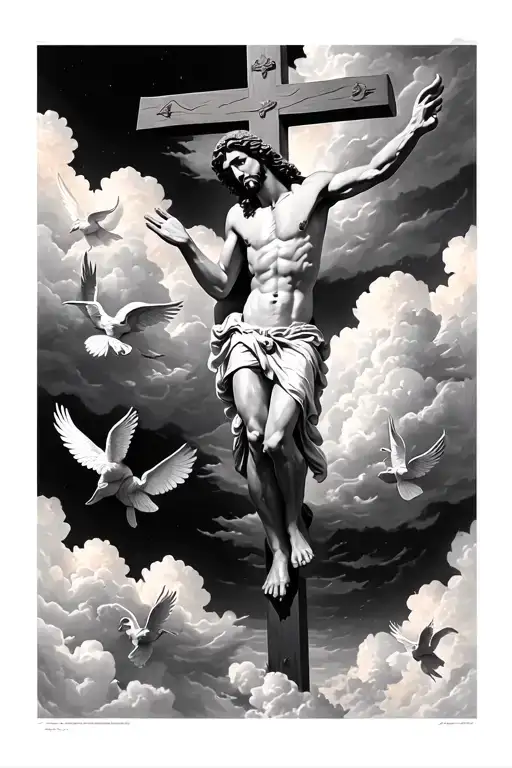 Clouds Surrounding Jesus On Cross With Angels Flying