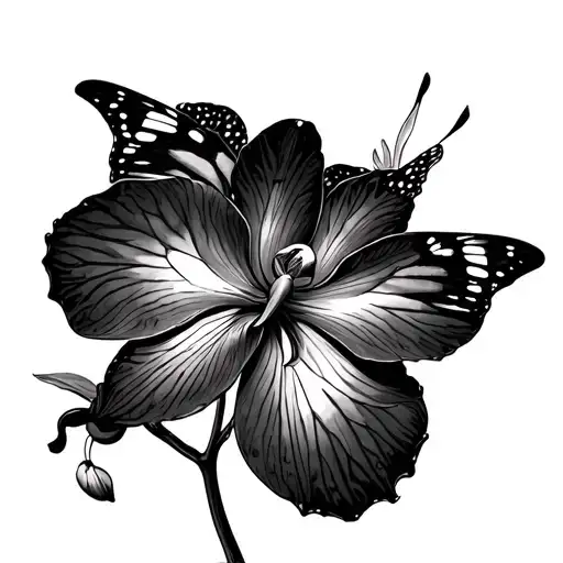 Fine Line Orchid With Butterfly Flying