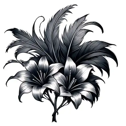 Raven Feather Quill With Lilly Flowers