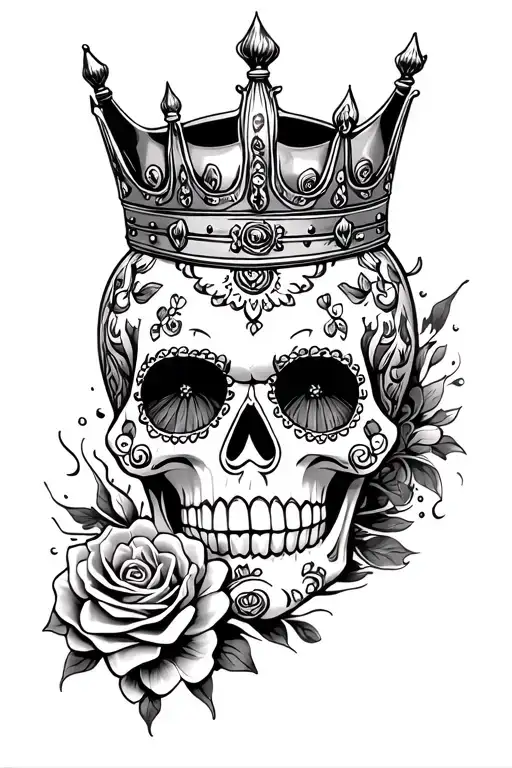 Sugar Skull Wearing A Crown Low Rider Car