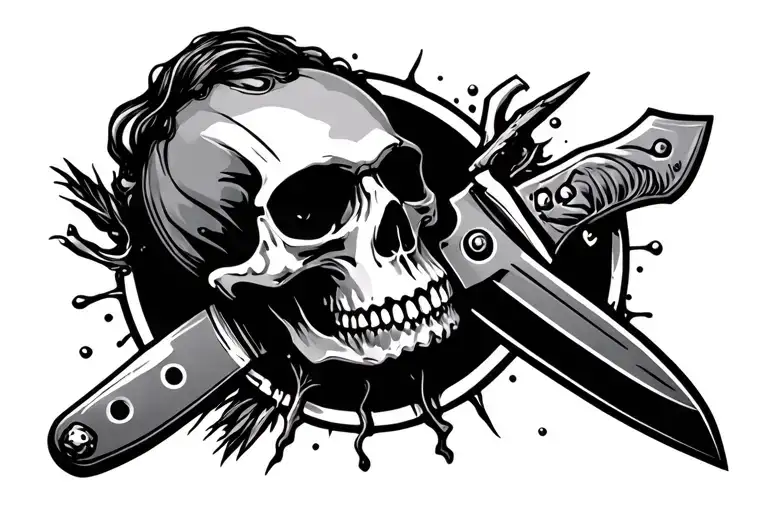 Skull And Knife Stuck Inside