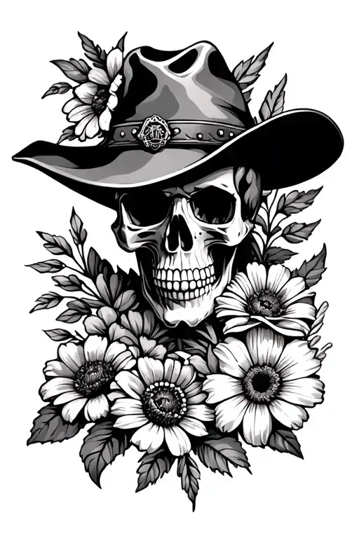 Western With Wild Flowers And Skull