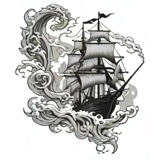 Kraken Reaching Pirate Ship Sailing Through Lightening Storm