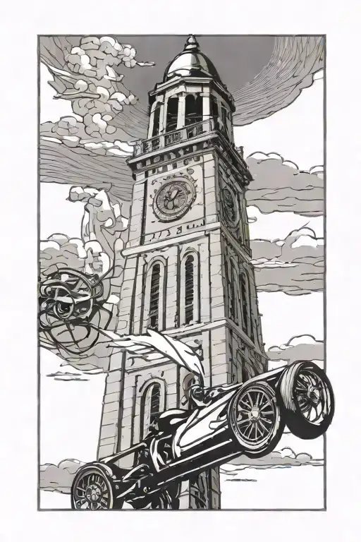 Purdue University Bell Tower And Indy Car