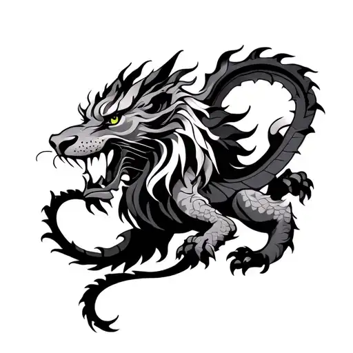 Lion Dragon Intertwined