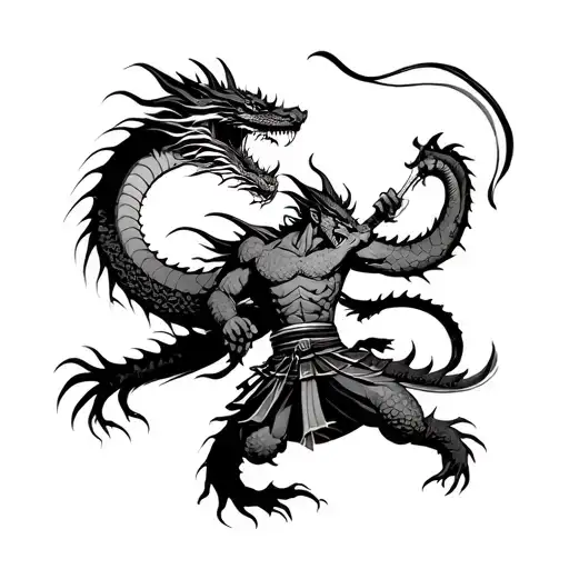 Dragon Fighting A Samurai