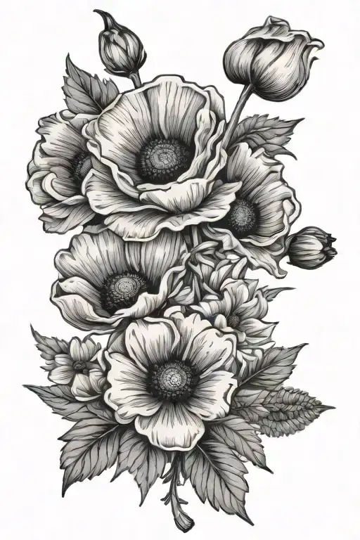 Poppy And Daisy Bouquet Tied