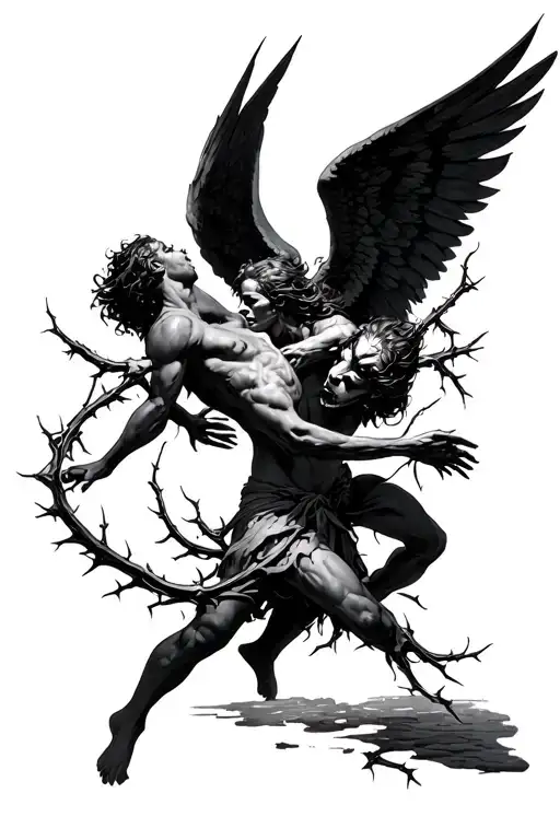 Angel And Demons Fighting With Thorns