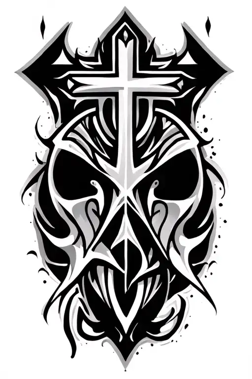 Cross And Tribal Tattoo Design