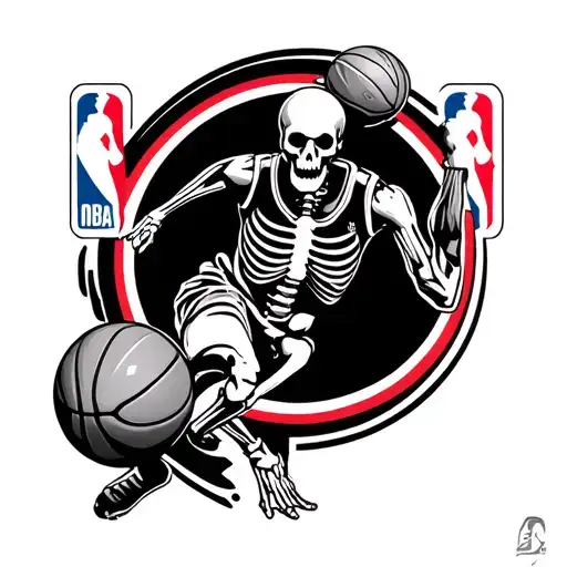 The Nba Logo As A Full Skeleton Dribbling A Basketball