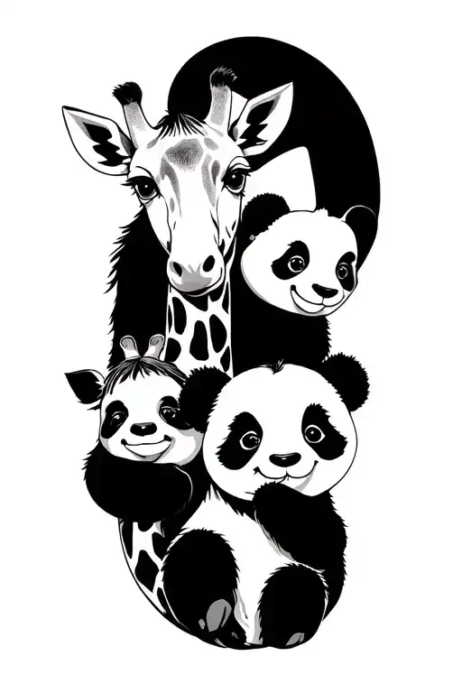 Giraffe And Panda And Sloth Totem For 3 Daughters Minimalist