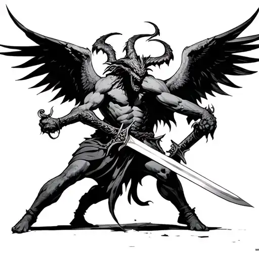 Demon And Angles Fighting Each Other With Swords