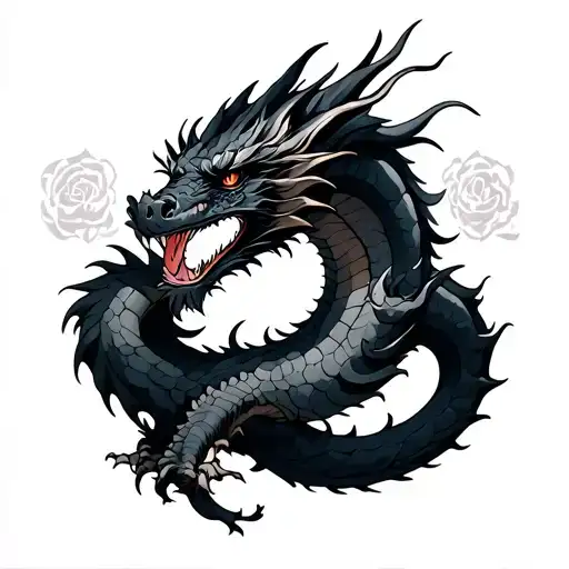 Black Dragon Wrapping Around From The Shoulder To The Wrist