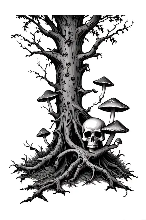 Forest With Skull N Mushrooms