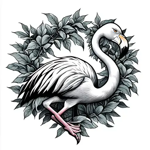 Swinging Flamingo Surrounded By Vines