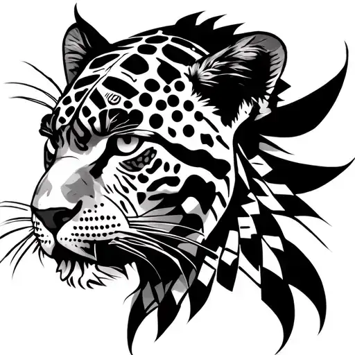 Jaguar Aztec Warrior Portrait Style
