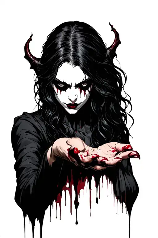 Bloody Gothic Female Vampire Reaching Out To Hold