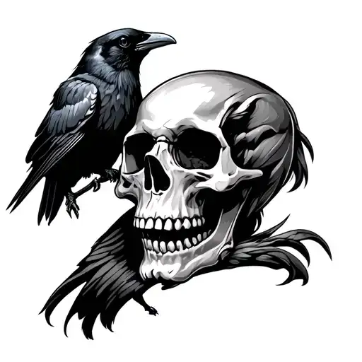Skull With A Crow From The Side