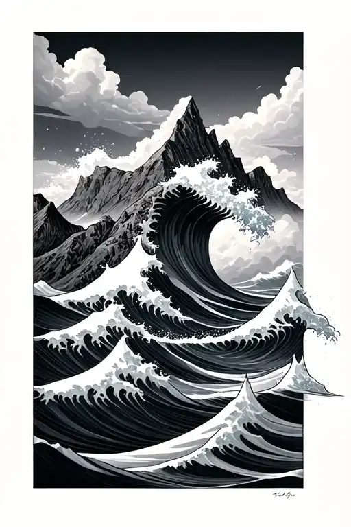 Mountain In The Middle Of The Waves