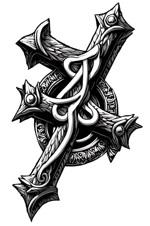 Alpha And Omega Cross Tattoo With Roman Era Nails As The Cross