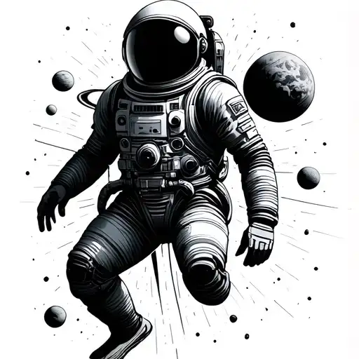 Space Man In Outer Space With Planets