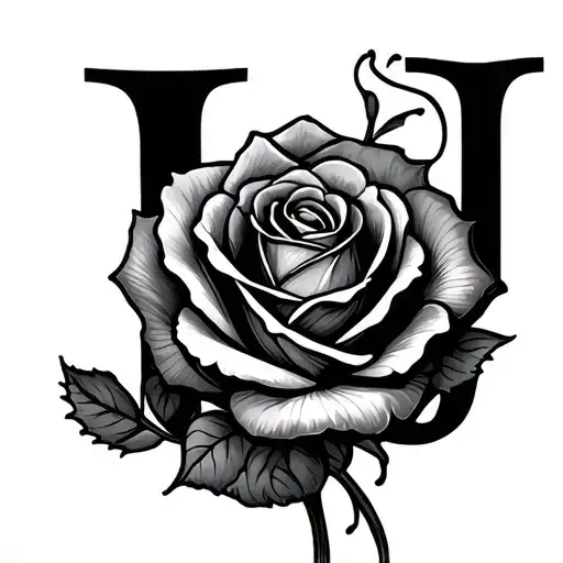 Letter J With A Rose Intertwined