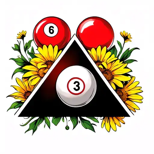 Red Snooker Balls In Black Triangle With Yellow Flowers