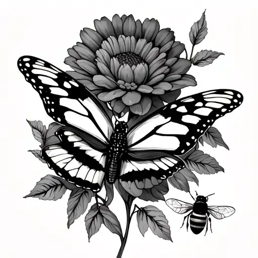 May July And August Birth Flowers With Dainty Monarch Butterfly And Dainty Bee