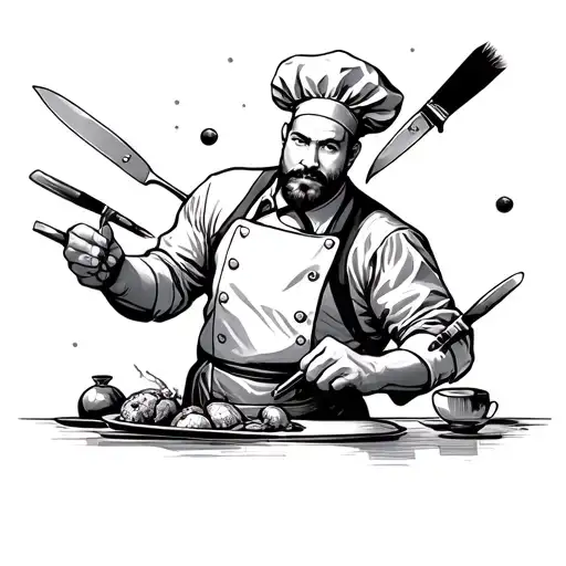Multitasking Chef Juggling Knives And Paintbrushes