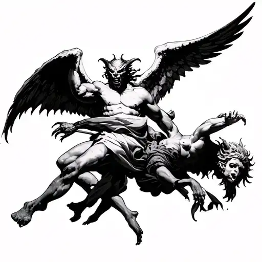Demon Defeating Angel In Battle
