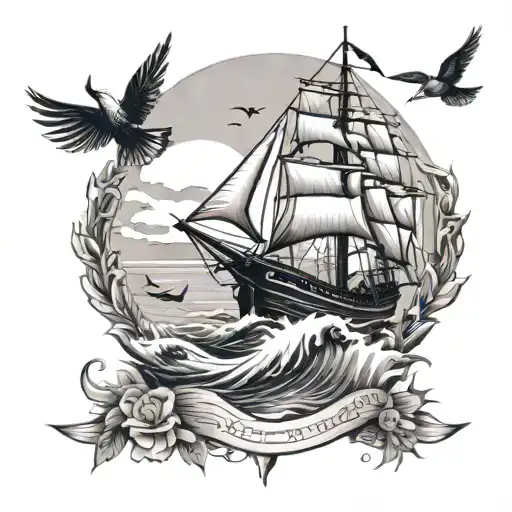 Tattoo Of A Sailboat With Birds And A Jesus Sitting In The Boat With 1931 Writing