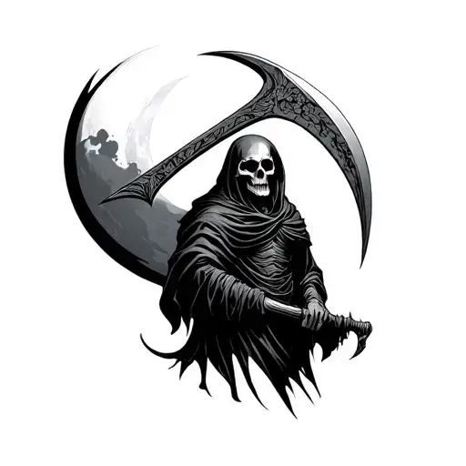 Grim Reaper Skull Holding A Scythe Dark Night Moon