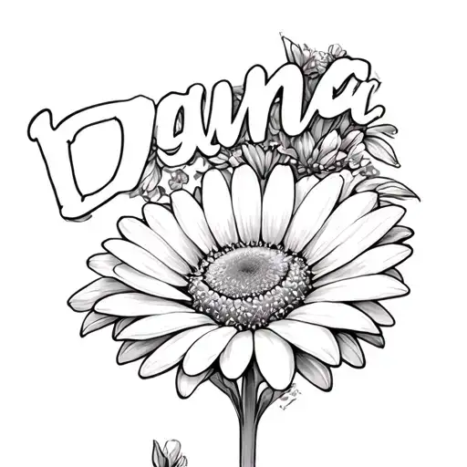 Fine Line Daisy With The Word Dana