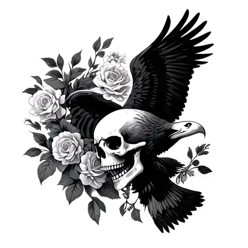 Vase Flowers Skull Eagle Flying