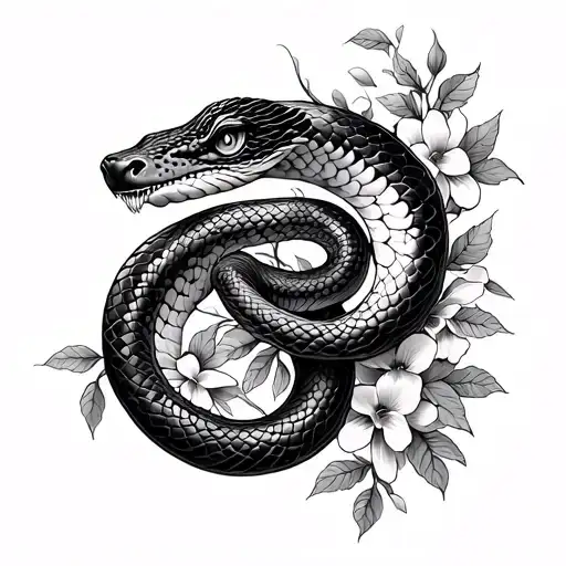 Long Snake With Vines And Flowers