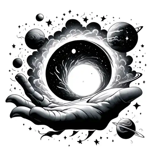 Black Hole On Hand With Clouds Stars And Planets Getting Sucked In To It