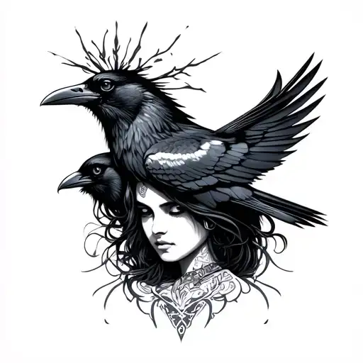A Woman With A Raven On Her Head