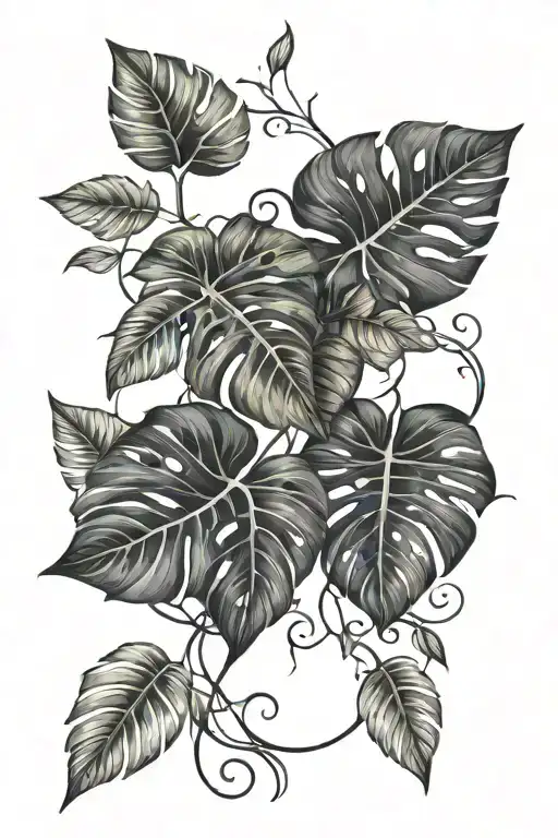 Beautiful Tropical Botanical Leaves Intertwined With Vines