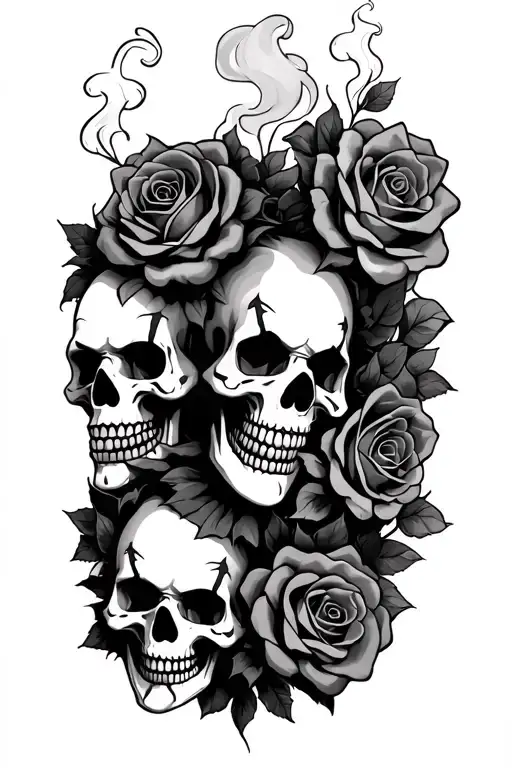 Three Smoking Clown Skulls Roses