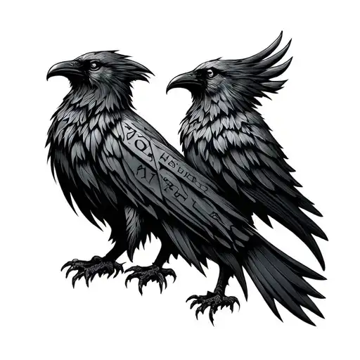 Huginn And Muninn Norse Style Chest Tattoo With Runic Inscriptions In Elder Futhark